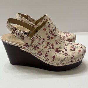 Cato Floral Print Platform Clogs Ivory Pink Flowers Back Strap Buckle Women 10M
